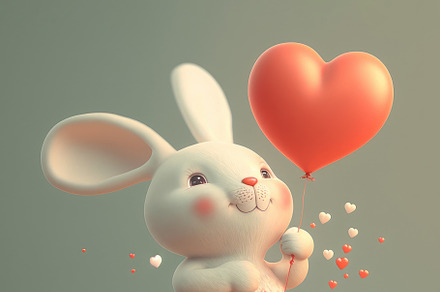 Cute rabbit playing with a heart on a green background. Generati, an Animal Photo by José Manuel Gelpi