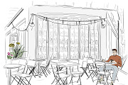 Paris Cafe Drawing Wine, a Food Illustration by PageLightStudios (Thumbnail 1 of 2)