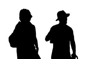 Adult Couple With Beach Wear Isolated Silhouette