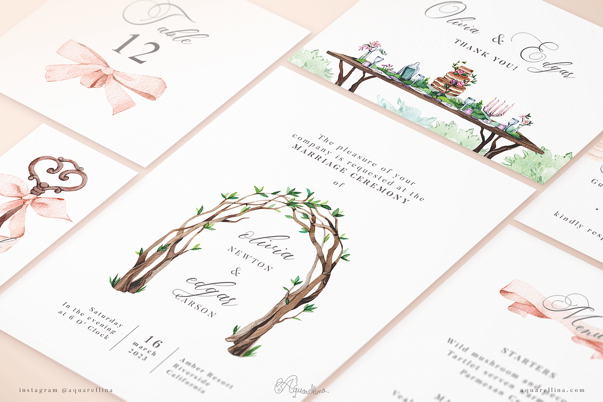 Peach Forest Wedding Invitations, an Invitation Template by Aquarellina (Photo 3 of 4)