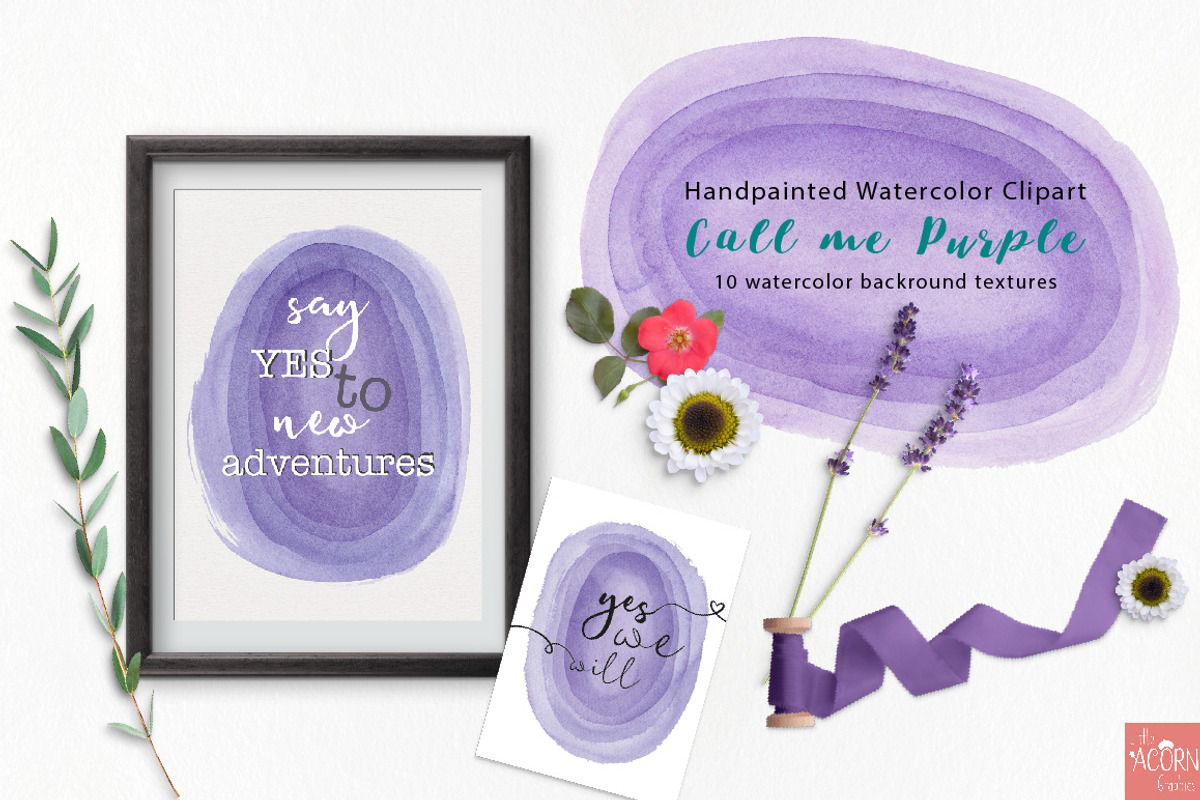 Watercolor Clipart Call me Purple, a Texture Graphic by LittleAcornGraphics (Photo 5 of 9)