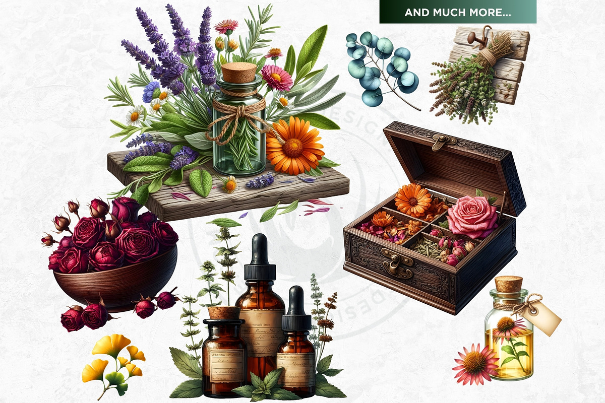 100 Medicinal Herbs clipart Set, a Decorative Illustration by ThatsDesignArt (Photo 10 of 10)