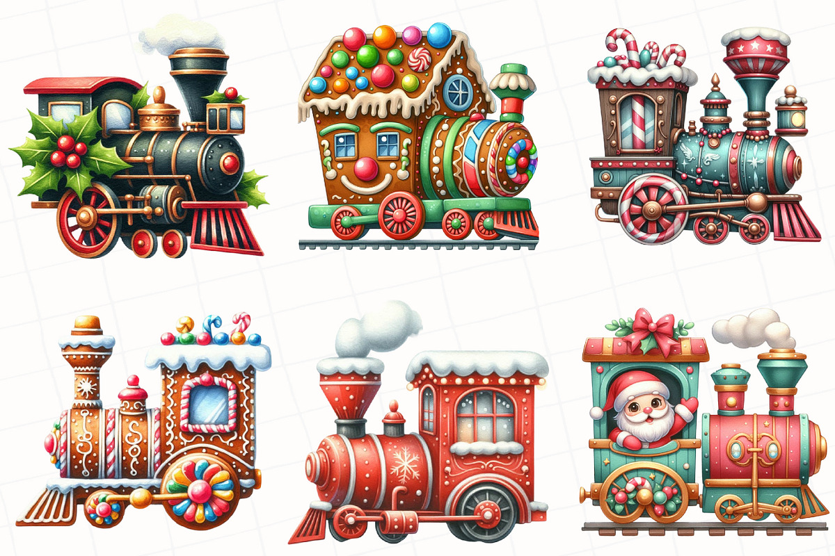 Christmas Vintage Train Clipart, an Illustration by OK Design (Photo 4 of 5)
