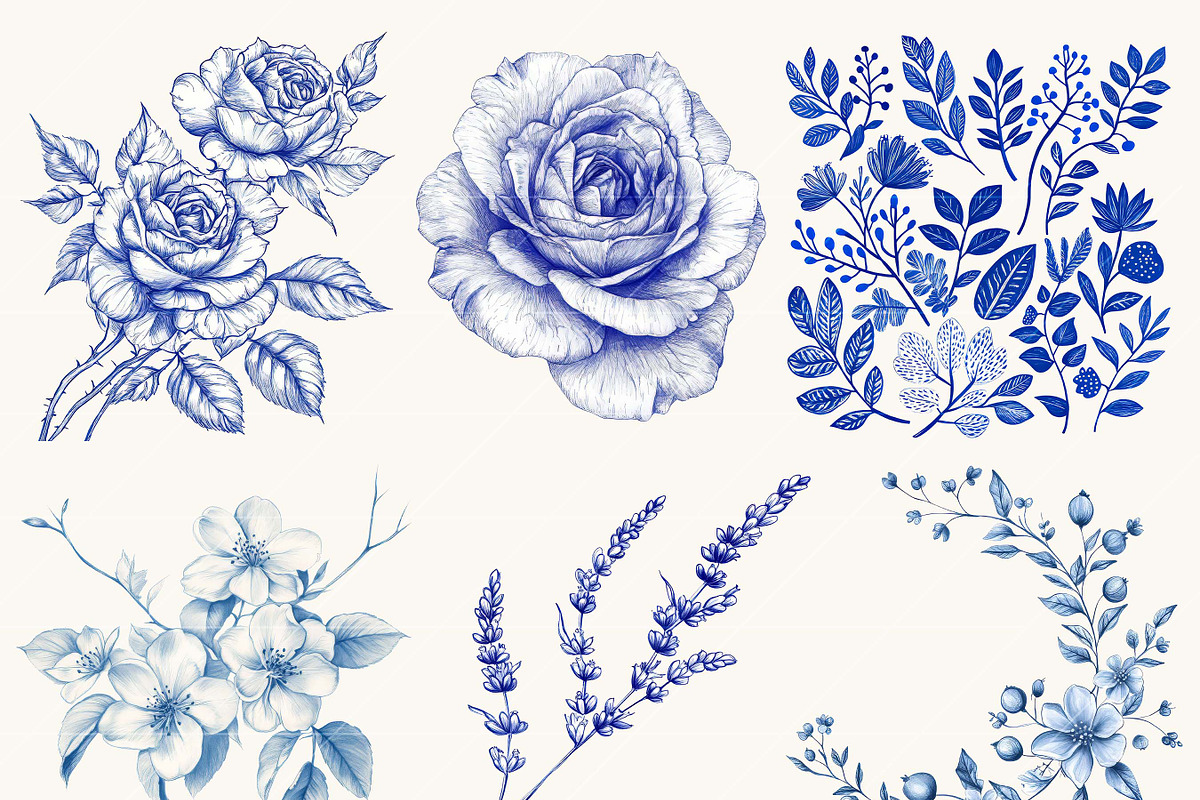 Vintage Line Art Floral Clipart, an Object Illustration by SparkyDesignsUS (Photo 2 of 9)