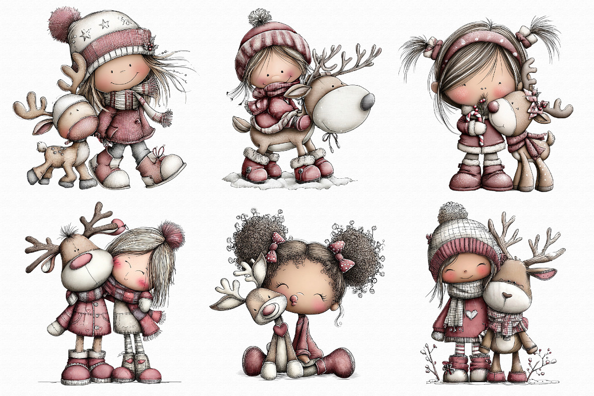 Winter Girl and Reindeer Clipart, an Illustration by Libby Wishes (Photo 8 of 9)