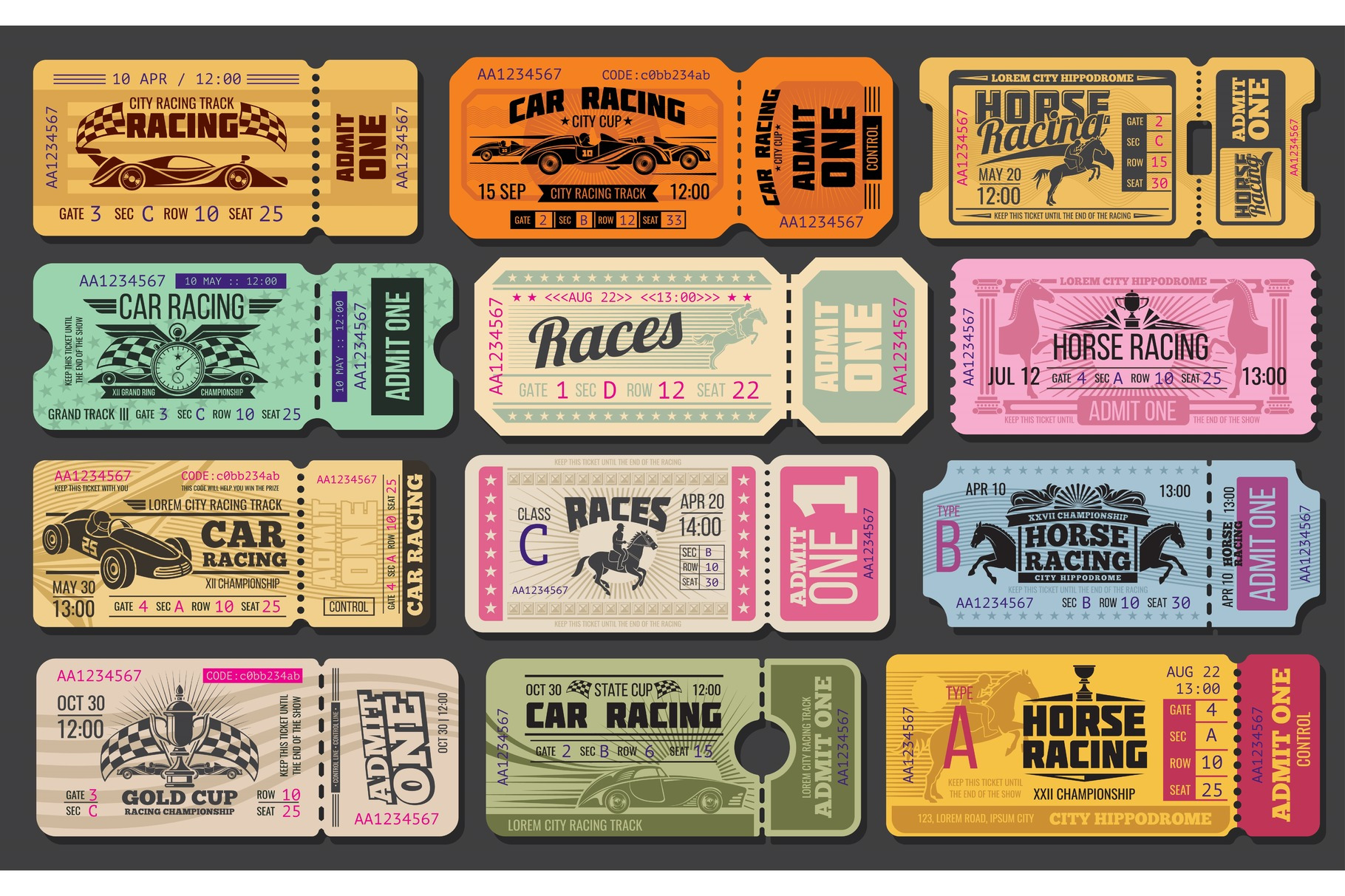 Car And Horse Racing Retro Tickets by Vector Tradition  Creative Market