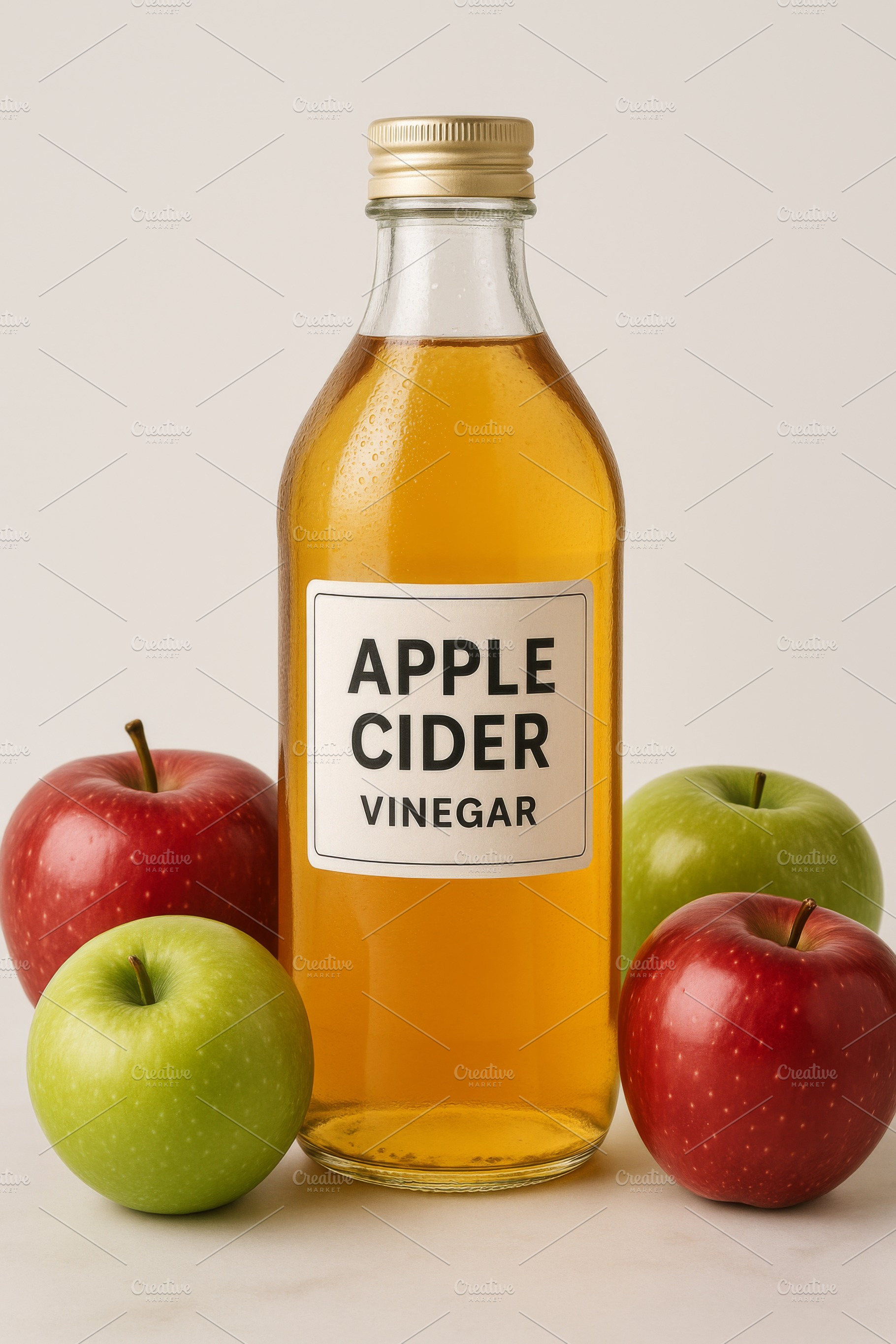 Apple cider vinegar bottle with red, a Photo by Dvoevnore photos