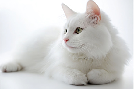 white cat lounging on white, an Animal Photo by Lermont51