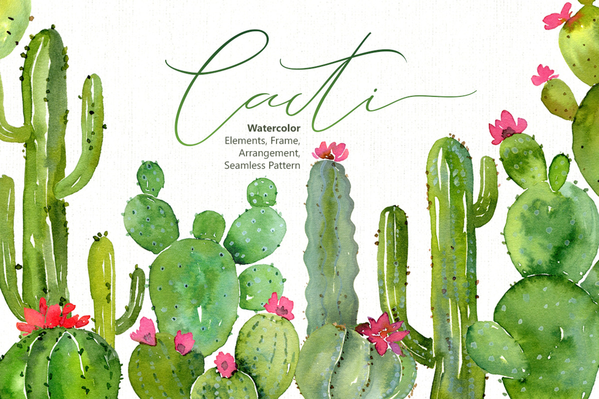 Watercolor Green Cacti Png, an Illustration by GraphicsDish (Photo 1 of 4)