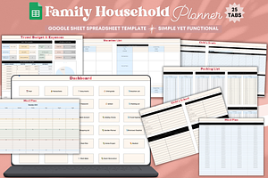 Spreadsheet Family Household Planner, a Templates & Theme by bellaROSEworkshop