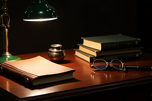 Vintage Desk with Green Lamp Books, a School & Education Photo by Artonix