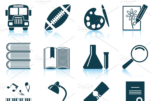 Set Of 12 School Icons