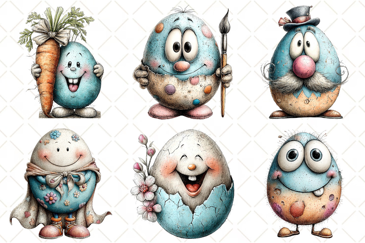 Whimsical Funny Easter Eggs Clipart, an Illustration by Black Bird Studio (Photo 3 of 6)