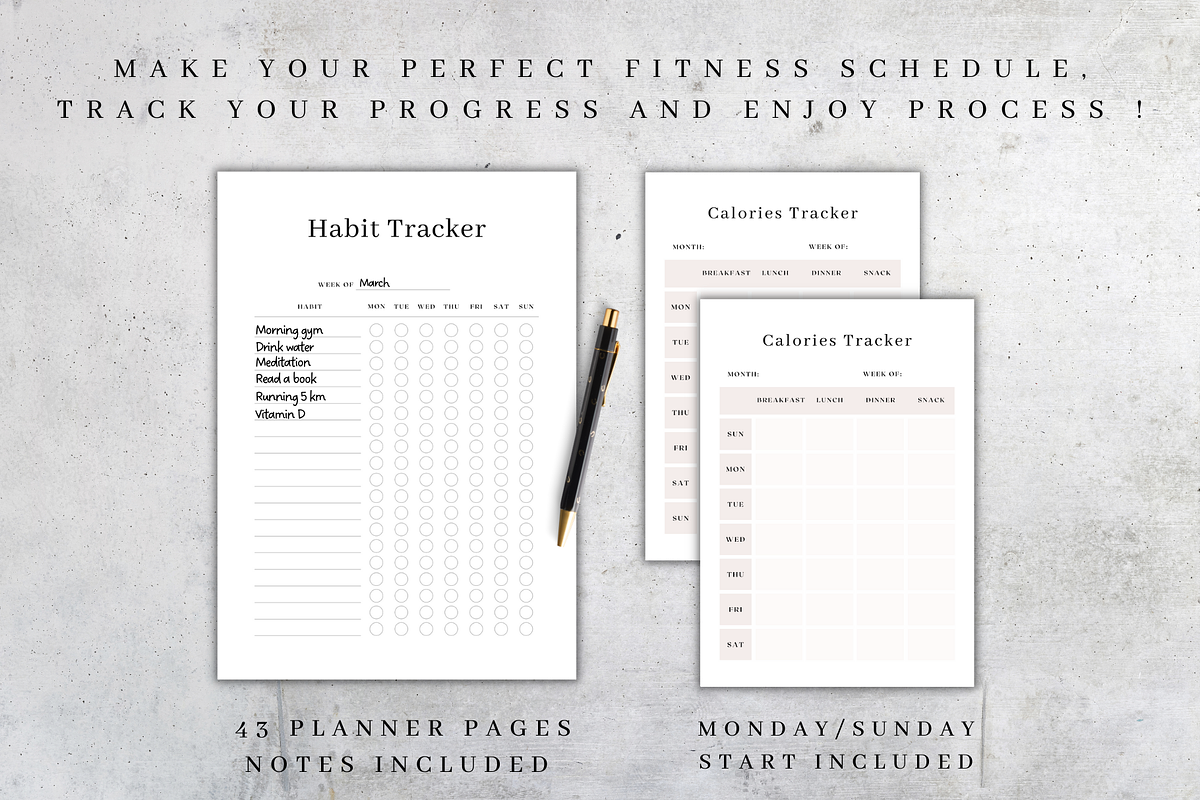 Printable Fitness Planner & Journal, a Stationery Template by BRANDcontent (Photo 3 of 6)