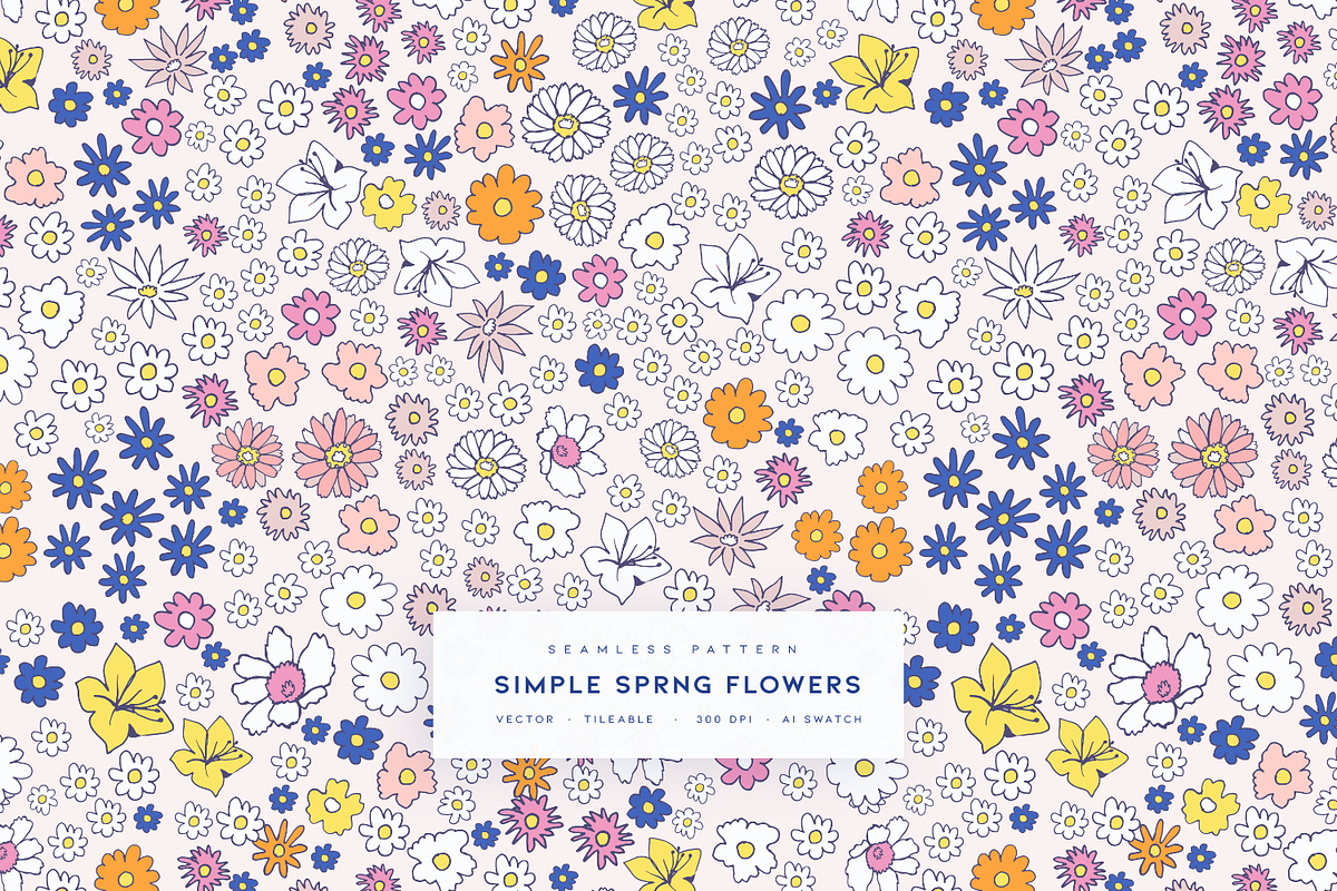 Simple Spring Flowers | Vector Print, a Pattern Graphic by MalyskaStudio (Photo 1 of 5)