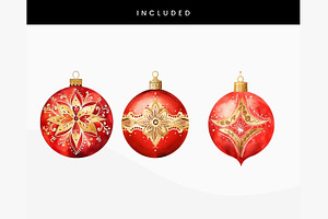 Watercolor Christmas Ornaments Red