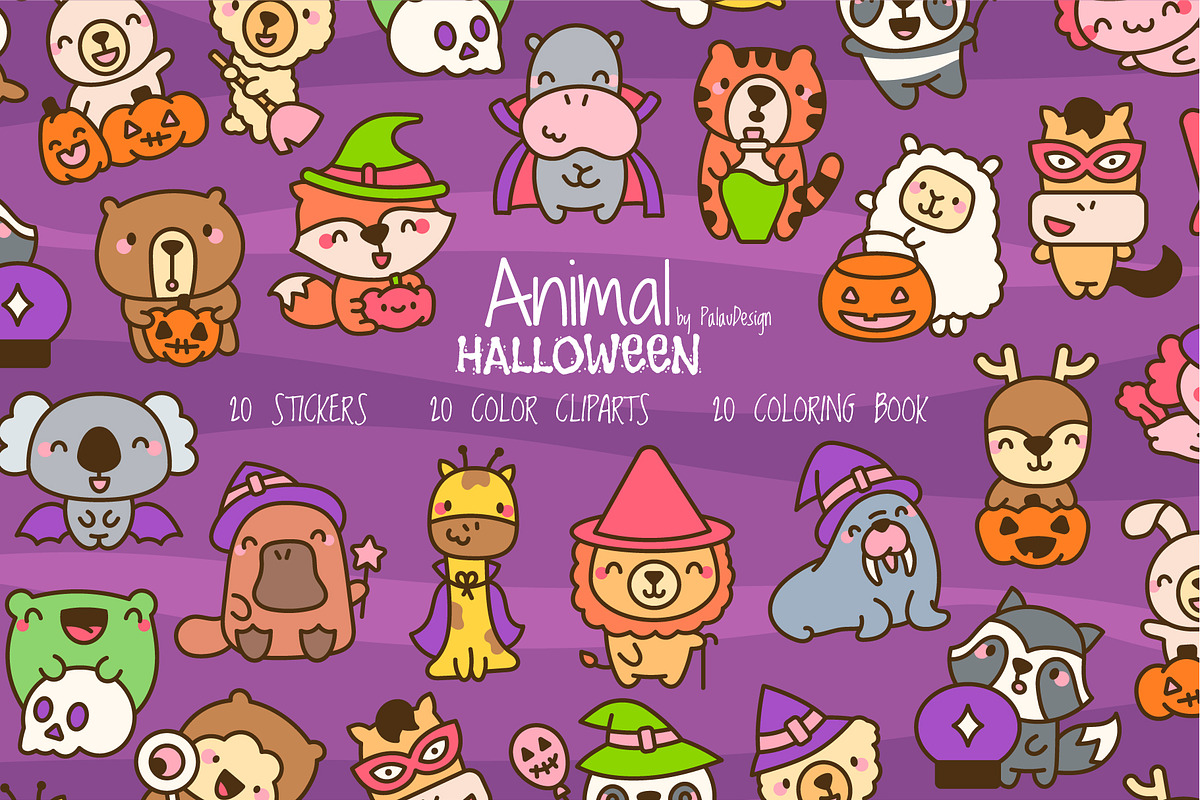 Animals Halloween Clipart Set, a Seasonal Illustration by Palau (Photo 1 of 12)