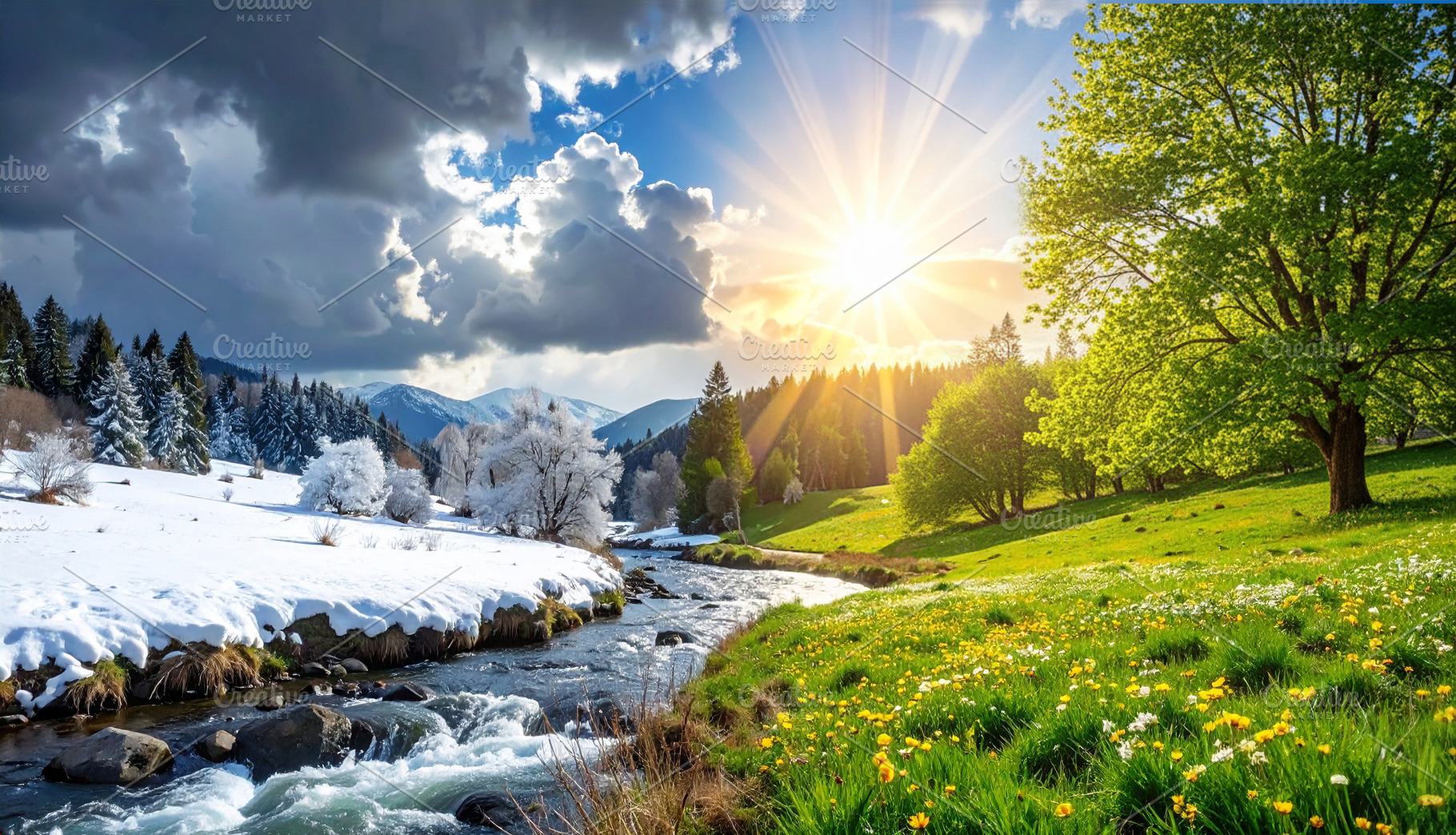 Sunlit Spring Meadow Replacing Winter Snow, a Nature Photo by Davizro's Market