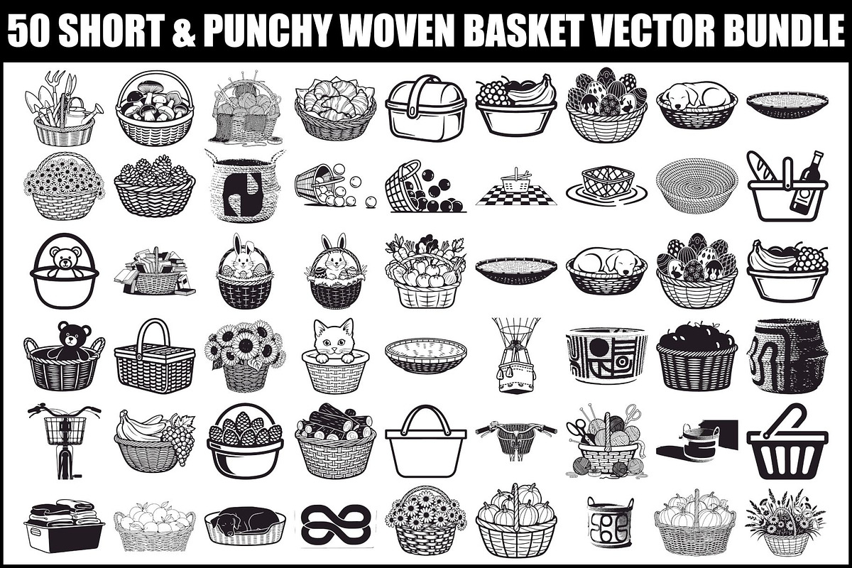 50 Woven Basket Vector Bundle, an Illustration by Designs_River (Photo 1 of 51)