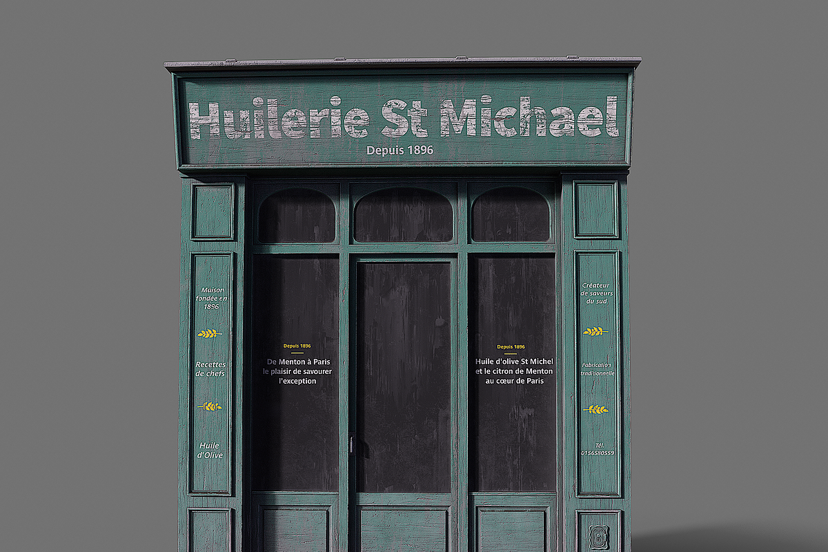 Parisian vintage Huilerie storefront, an Environmental 3D Model by happy brush (Photo 1 of 11)