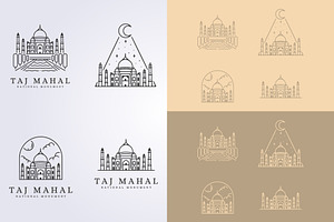 set of taj mahal line illustration