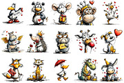 Funny Valentine Animals Clipart, an Illustration by OK Design (Thumbnail 3 of 6)