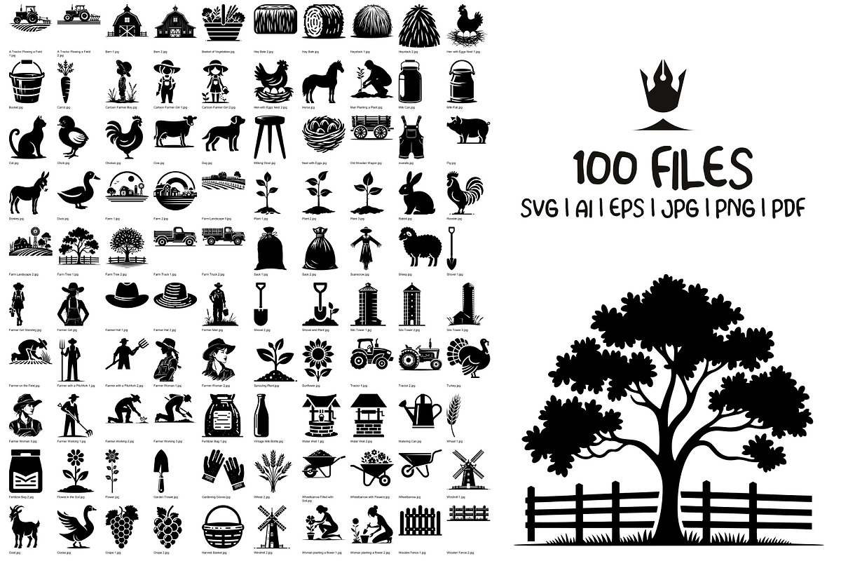100 Farming and Agriculture SVG File, a Work Illustration by pixaroma (Photo 7 of 7)