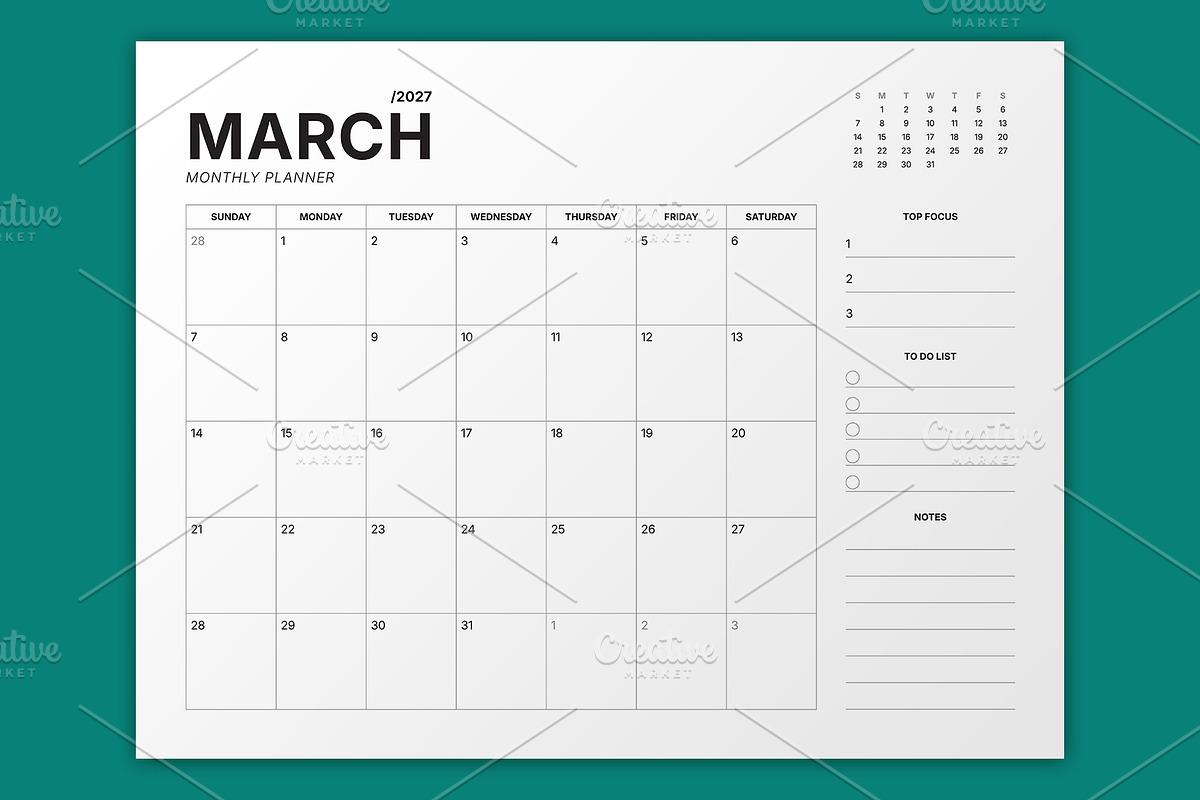 2027 Monthly Planner (MP049-27-L2), a Stationery Template by mikhailmorosin (Photo 2 of 7)