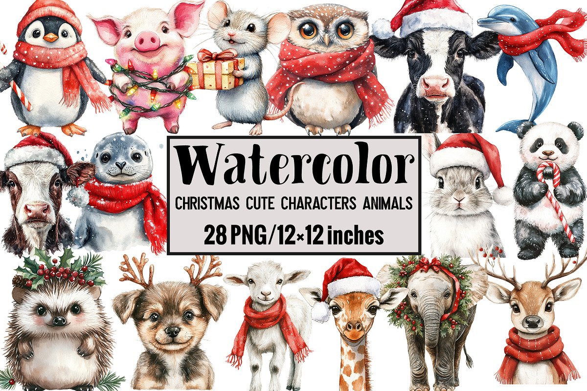 Christmas Cute Characters Animals, an Illustration by Design Market (Photo 1 of 4)