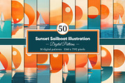 Sunset Sailboat Illustration, a Decorative Illustration by Housui Patterns (Thumbnail 1 of 9)