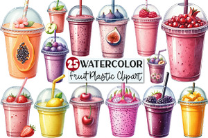 Watercolor Fruit Plastic Cup Clipart, an Illustration by Rose Art