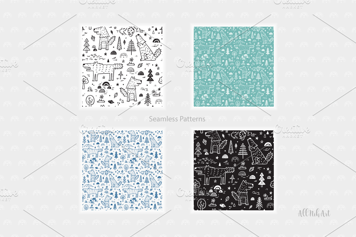 Wolf & Forest - Patterns & Posters, a Pattern Graphic by AllNikArt (Photo 5 of 8)