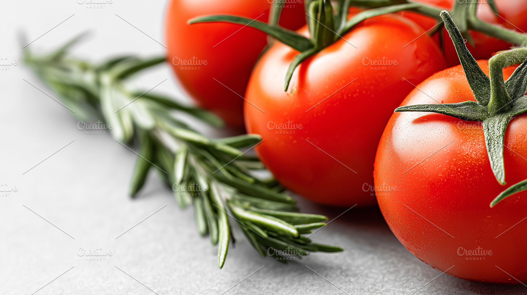 Fresh red tomatoes with green stems, a Food & Drink Photo by MistyDay