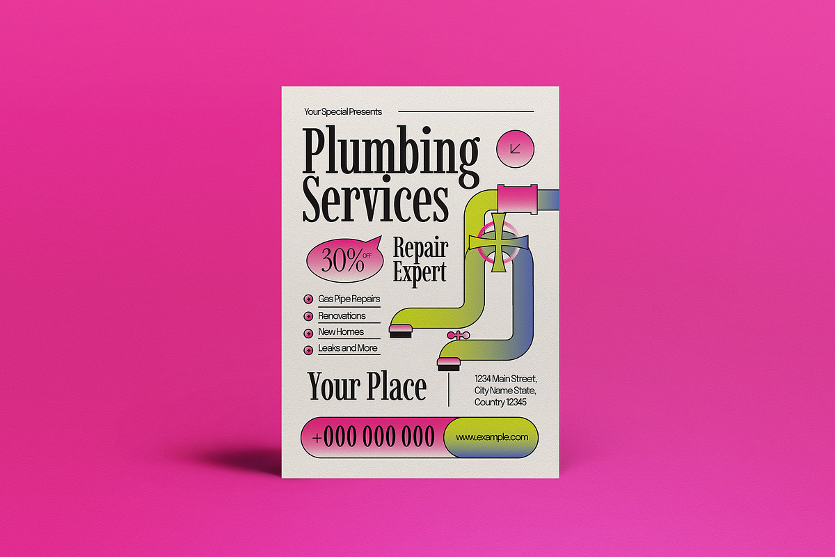 Colorful Y2K Plumbing Service Flyer, a Flyer Template by graphicook (Photo 1 of 4)