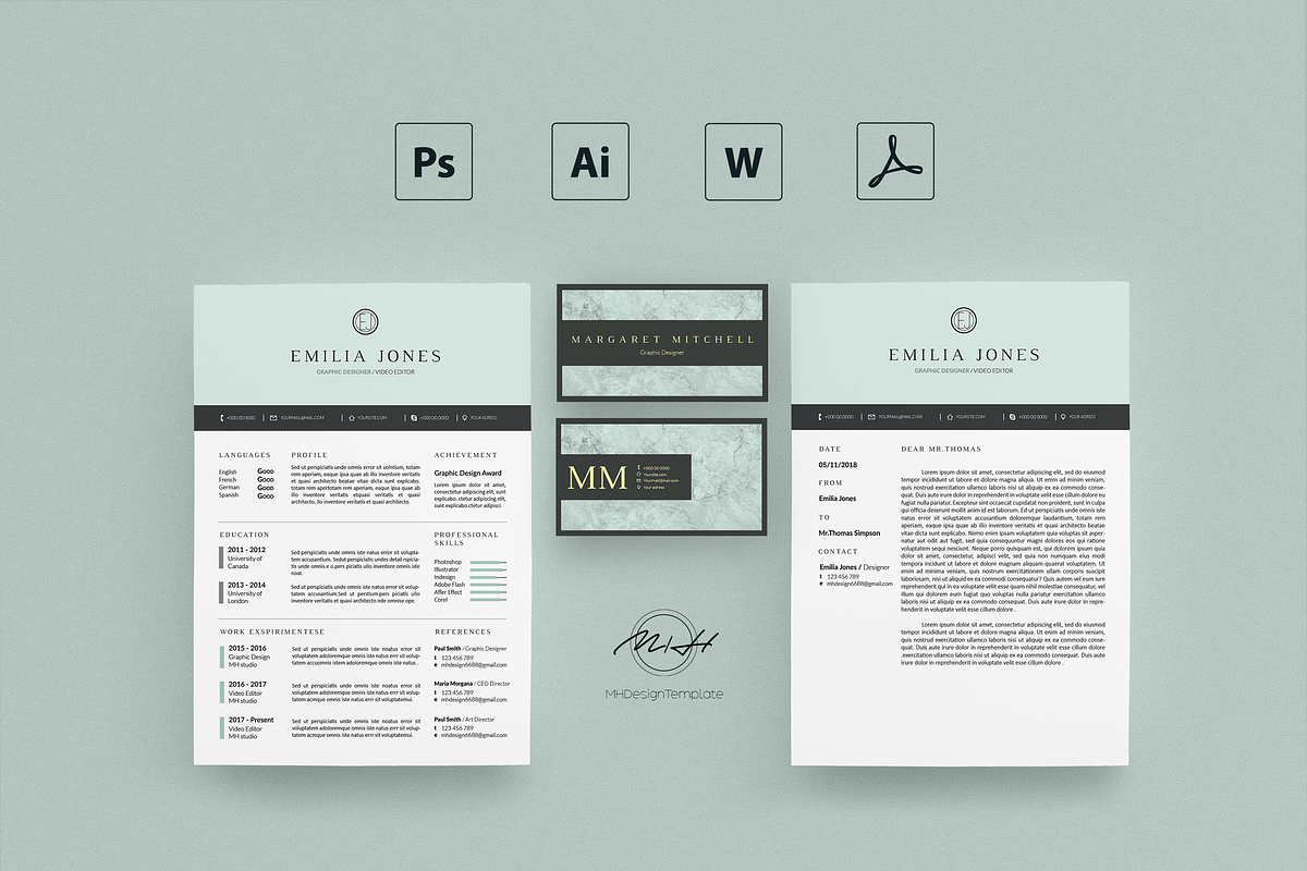 Pastel Blue Resume / Card Template, a Resume Template by MH Design Template (Photo 4 of 4)