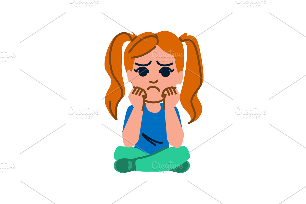 Sad child sitting with head in hands, an Object Illustration by pikepicture
