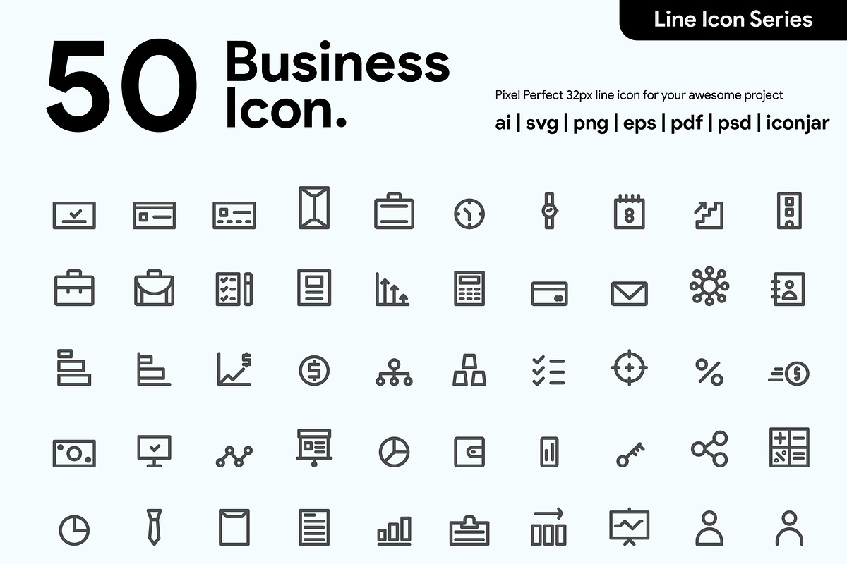 50 Business Line Icons, an Outline Icon by Kawalan Studio (Photo 1 of 9)