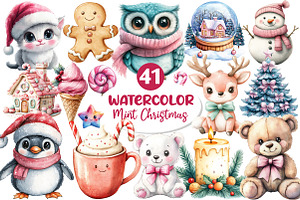 Kawaii Pink Mint Christmas Clipart, an Illustration by Dream Creation