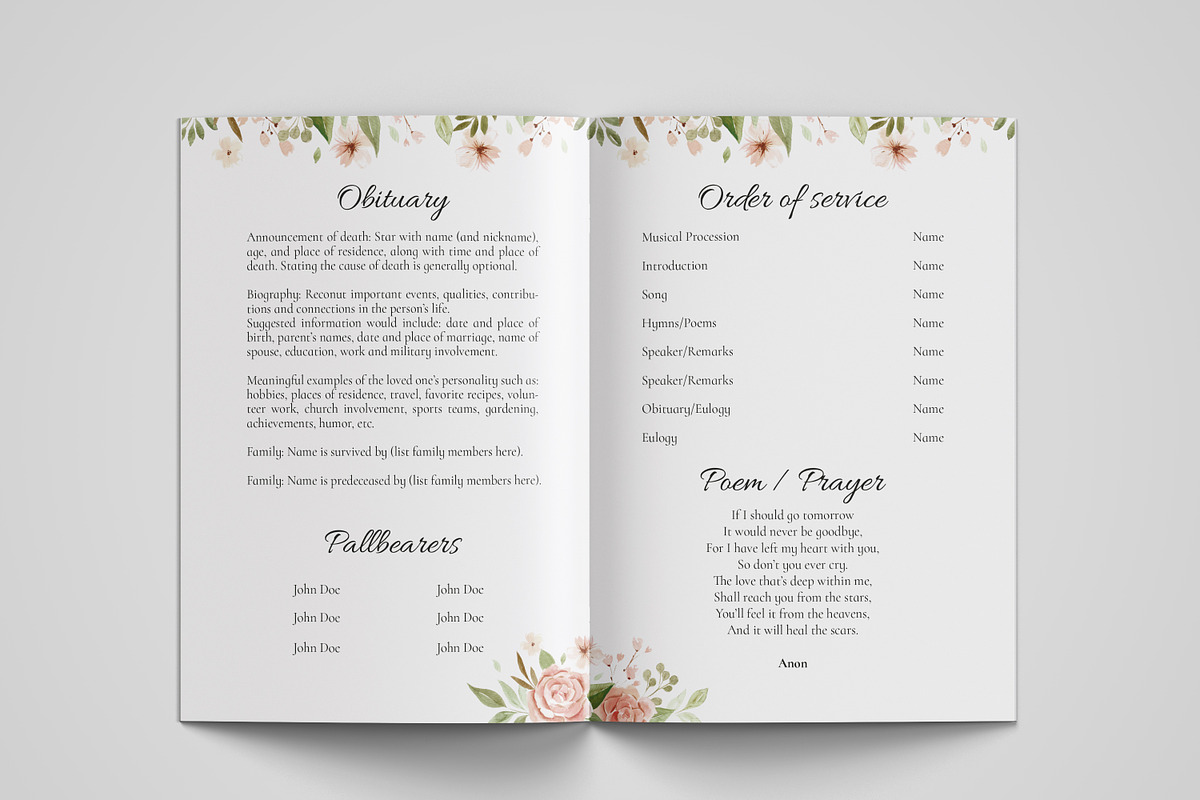 funeral program printing template, a Templates & Theme by TemplateLab (Photo 2 of 2)
