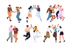 Happy people give high five set, a Person Illustration by PaperTrident