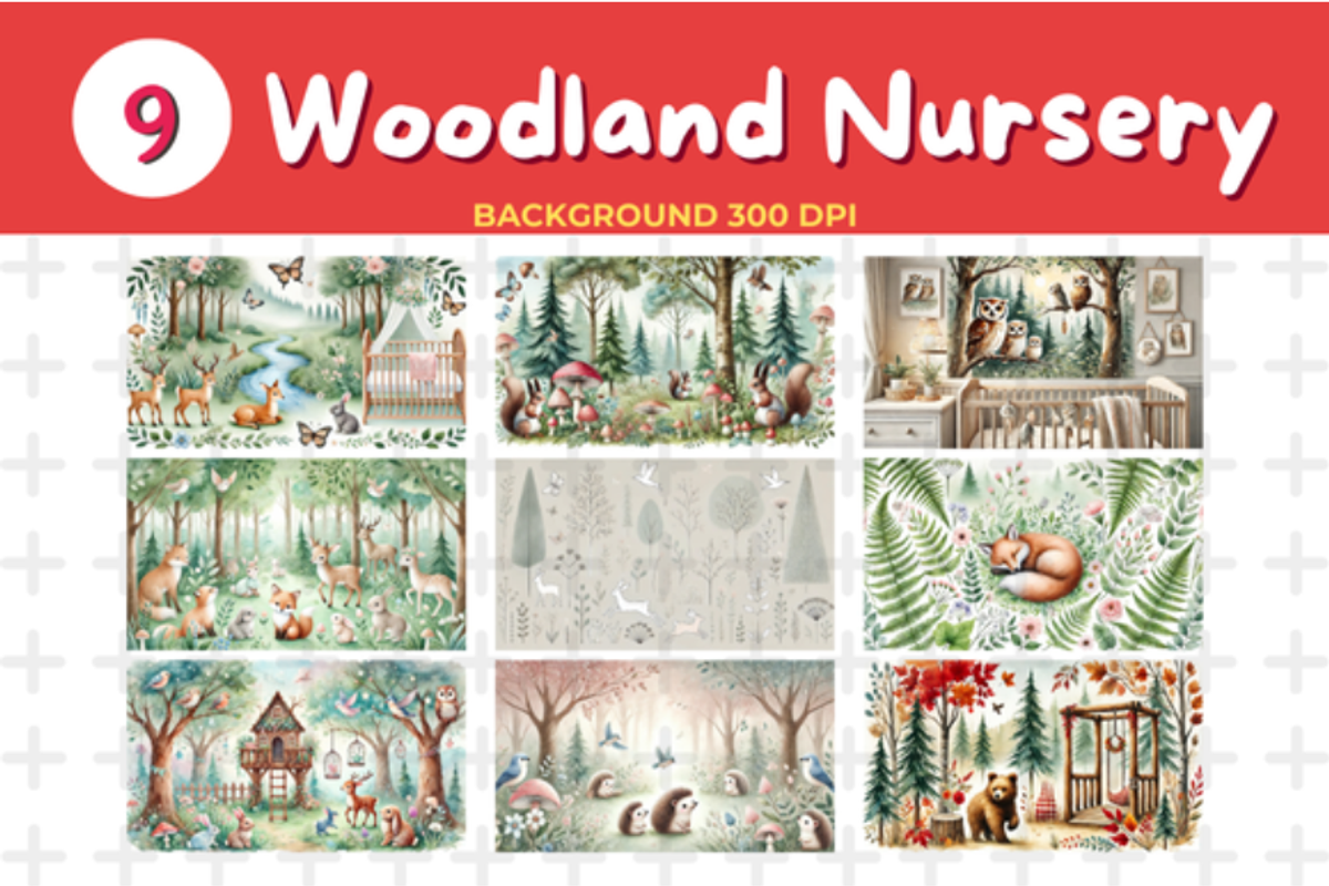 Watercolor Woodland Nursery Backgrou, an Education Illustration by John_Walker (Photo 1 of 4)
