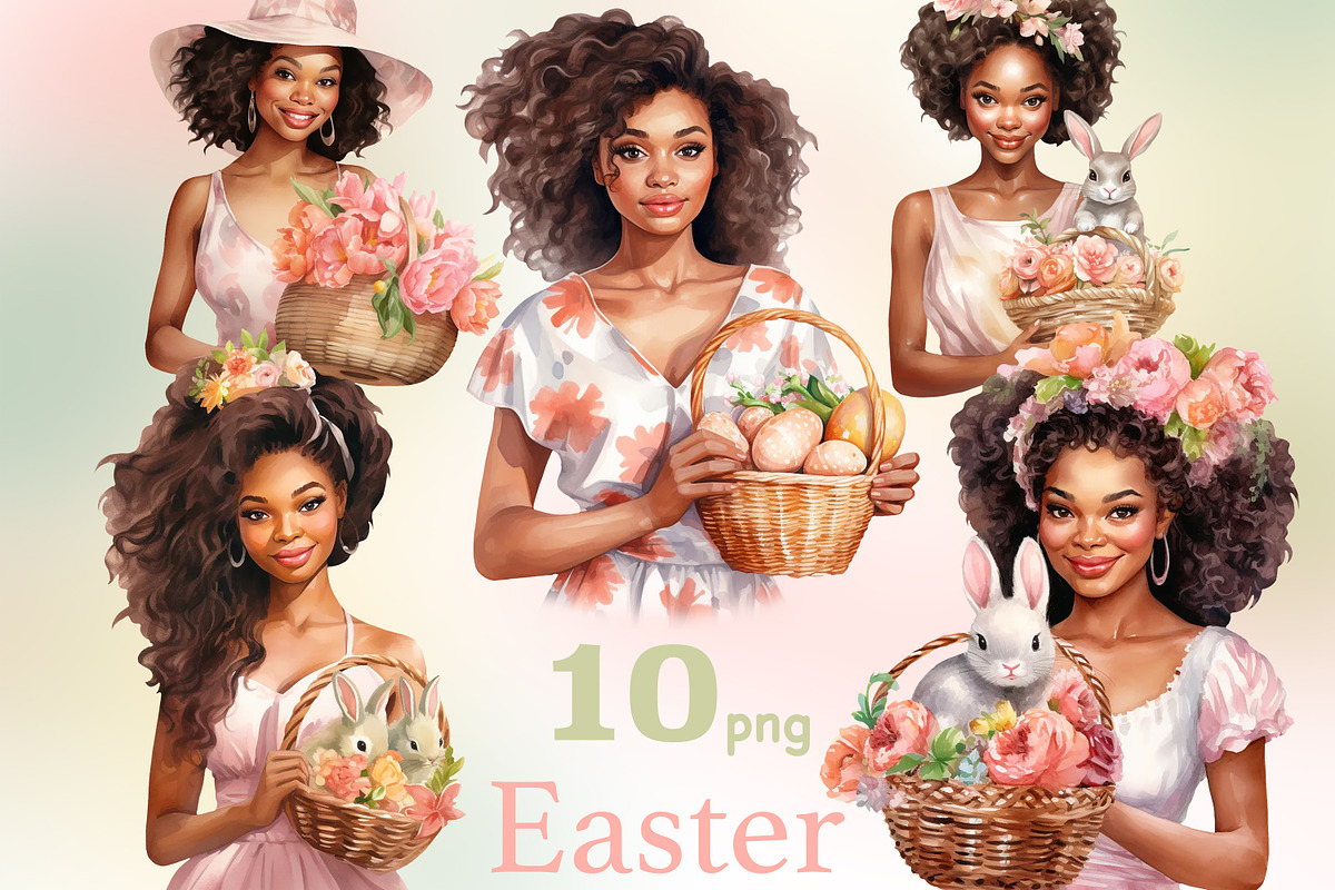 Easter Pastel Clipart | Black Woman, a Seasonal Illustration by GlamArtZhanna (Photo 1 of 4)