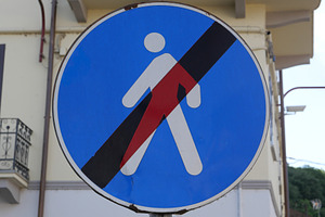 end of pedestrian area sign, a Photo by WorldOfPhotos