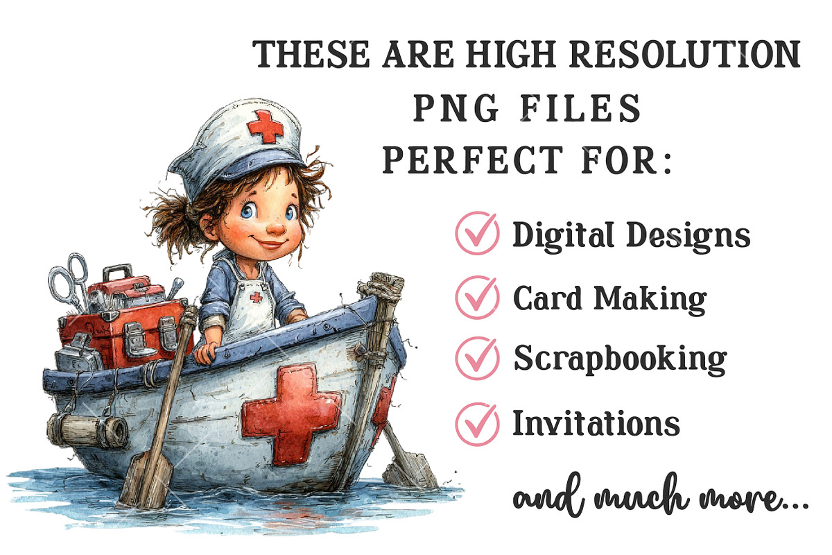 Whimsical Summer Nurse PNG Clipart, an Illustration by OK Design (Photo 5 of 6)