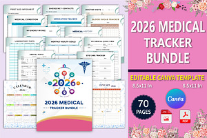 2026 Medical Tracker Bundle, a Print Template by Designmela01