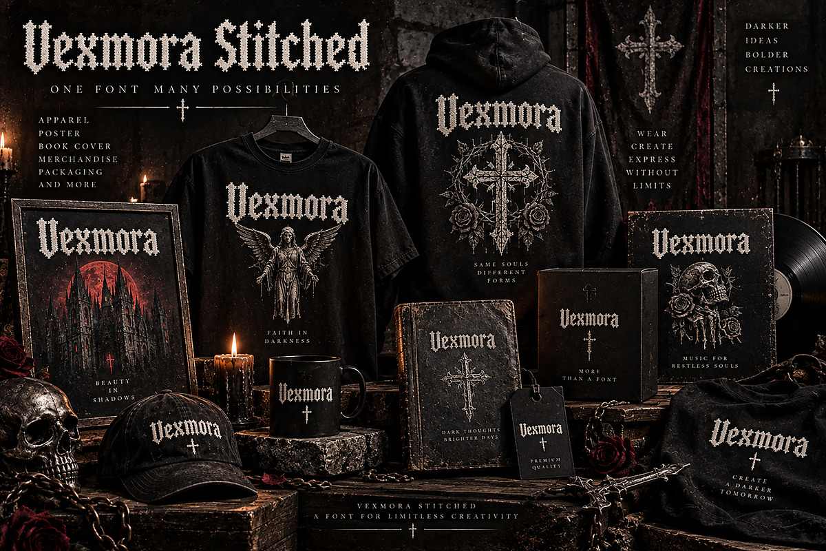 Vexmora Stitched – Distressed Font, a Script Font by Wow Magic (Photo 2 of 5)