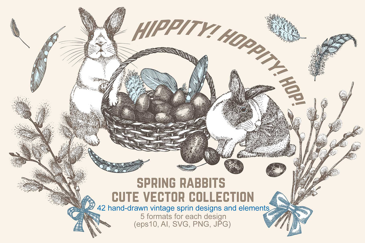 Spring Rabbit cute vector collection, an Animal Illustration by Zimages (Photo 1 of 9)