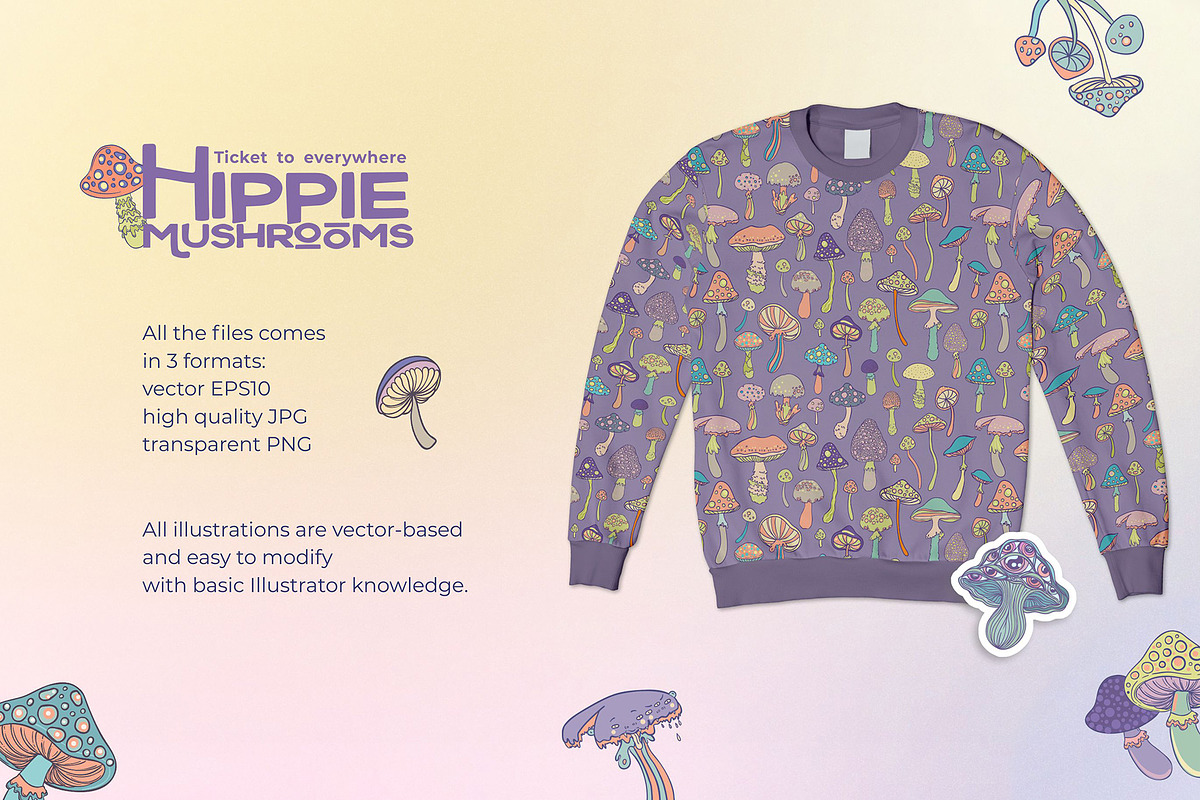 70 Hippie MUSHROOMS. Vector Set., a Pattern Graphic by Varvara Gorbash (Photo 5 of 10)