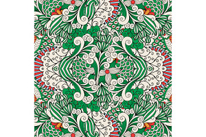 Floral Ornamental Pattern With Outline Swirls