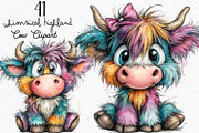 Whimsical Highland Cow Clipart PNG, a Seasonal Illustration by Canvas Craft (Thumbnail 1 of 6)